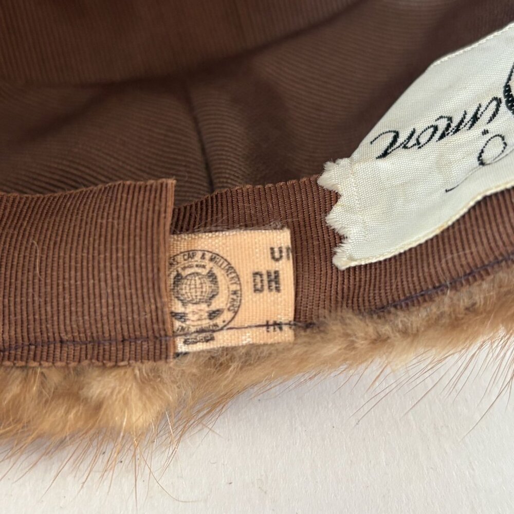 Franklin Simon Mink Fur Hat Vintage Brown Winter Union Made Label Tag UHCMW 60s - Picture 5 of 15